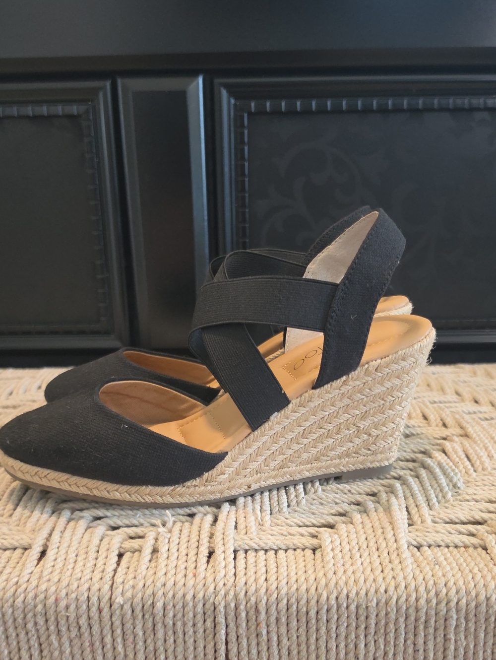 Black Wedge Espadrille Slingback - Women
